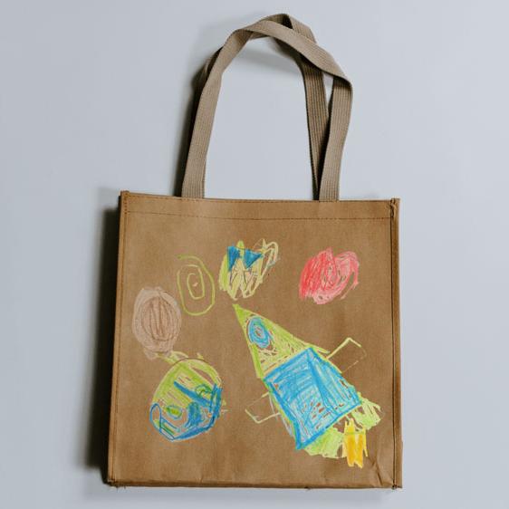 kid art on a reusable bag